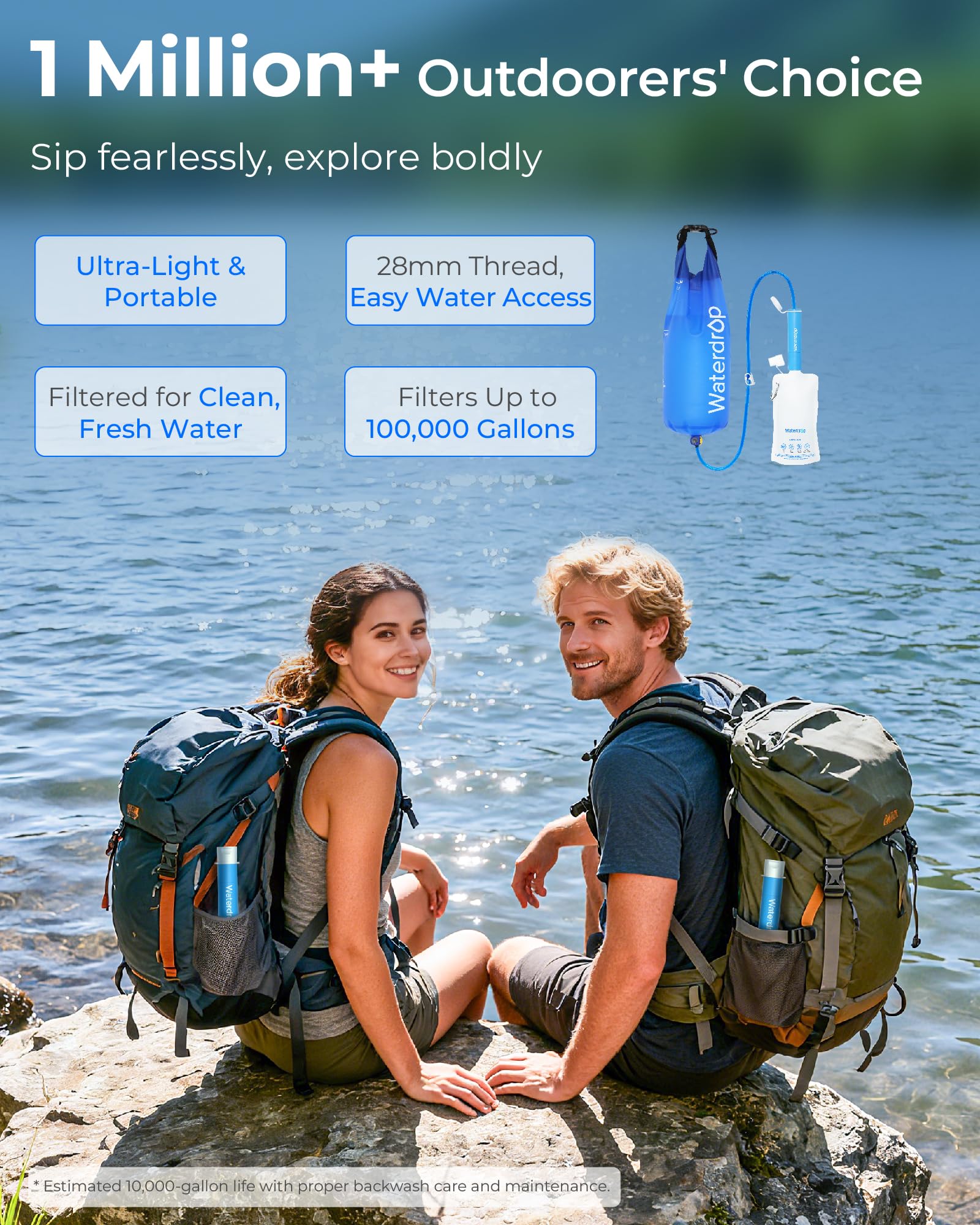 Waterdrop Gravity Water Filter Straw, Camping Water Filter, 0.1 Micron