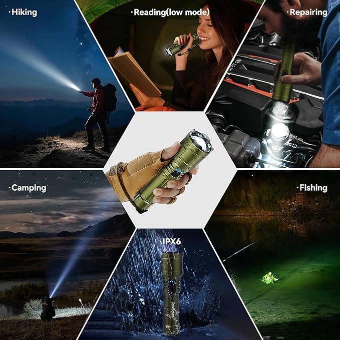 Tactical Flashlight High Lumens, 5000mAh USB-C Rechargeable, 3000lm Bright Flashlights 5000 FT Beam, 5 Modes, Zoomable, 7-32H Runtime, with Lens, for Camping, Hiking, Emergencies