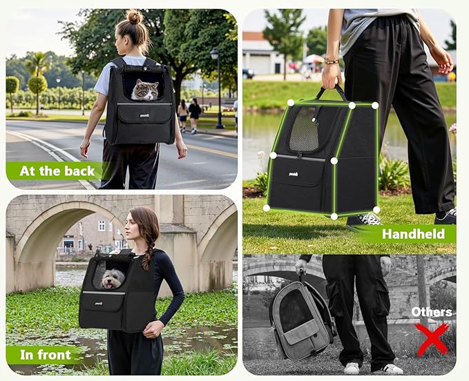 Pecute Cat Backpack Carrier, Small Dog Backpack Carrier, Pet Backpack Carrier for Cats Dogs Puppy Kitten, Cat Carrier Bag Carrying for Travel Hiking Bike Riding Walking Outdoor,Black