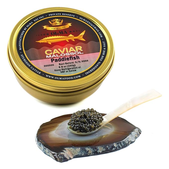 OVERNIGHT SHIPPING - OLMA American Paddlefish Black Caviar - Medium Grey Pearls, Smooth Flavor - 8.8 oz / 250 g