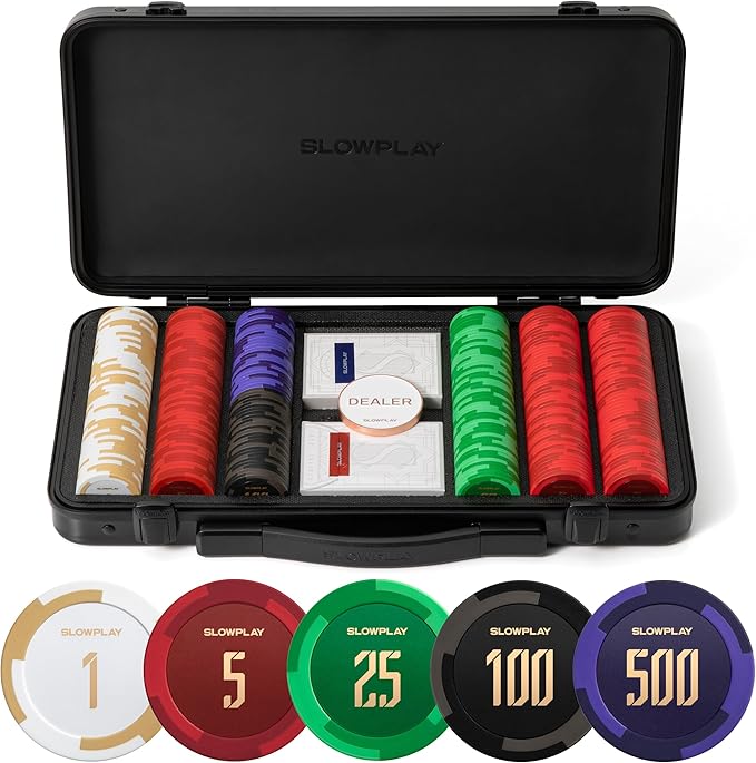 SLOWPLAY Godel 14g Clay Poker Chips Set for Texas Hold?™em, 300 PCS [with Numbered Values] Features a High-end Chip case with Extra Durable German Polycarbonate Shell, Ideal Gifts for Poker Players