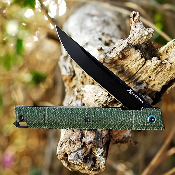 Pocket Folding Knife,Flipper Open,DC53 Steel Blade and Micarta Handle. With pocket clip and glass breaker,Sharp Camping Hiking Daily Work Knives,Everyday Carry EDC tool Knife
