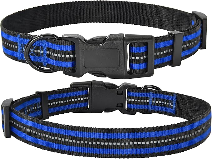 Mile High Life Reflective Dog Collar | Nylon Pet Collars wiith Buckle | Light Weight Puppy Collars | Blue Dog Collars for Small Dogs (Blue, S)