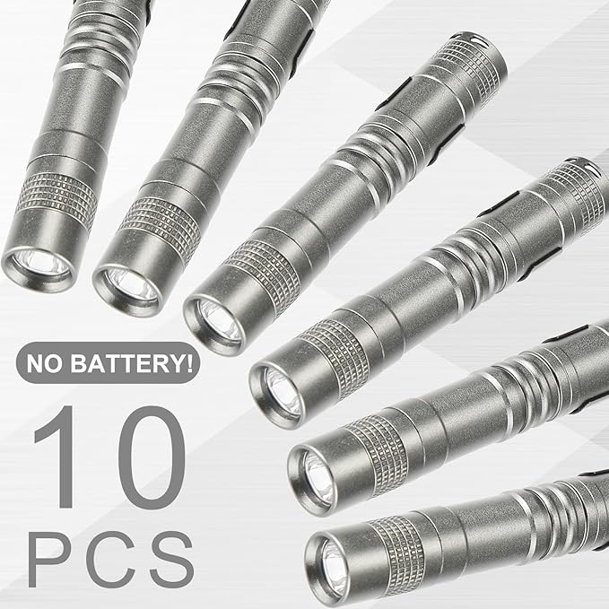 Hortsun 10 Pcs Mini Flashlight Bulk LED Pen with Pocket Small Flashlight with Clip for Outdoor Father's Day Gift for Men(3.54 Inch,Grey)