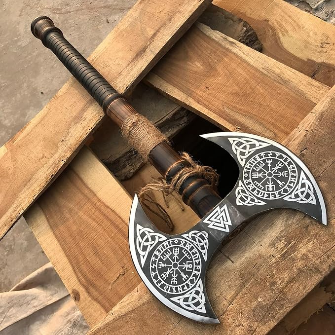 [MDM King Tools] Custom Handmade Viking Axe Medieval Ax with Viking Gift, Hand Axes, Viking Gifts for Men, Camping Tomahawk, Bearded, Ragnar Axe with Leather Sheath (Dobule)