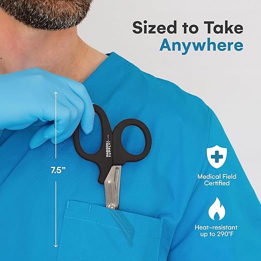 Madison Supply Medical Scissors, EMT and Trauma Shears - 7.5 Inch Premium Quality Stainless Steel Bandage Scissors - Fluoride-Coated with Non-Stick Blades - 1 Pack (Black/Stainless)