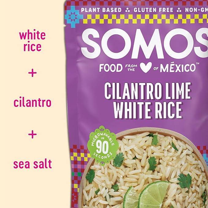 SOMOS Cilantro Lime White Rice - Gluten Free, Non-GMO, Vegan & Microwavable Meals Ready to Eat - Delicious, Healthy & Convenient - Perfect for Burrito Bowls, Tostadas & More | 8.8 oz (Pack of 6)