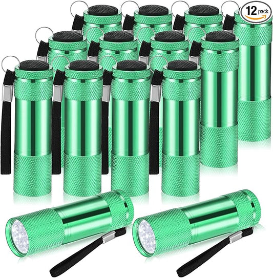 VIHOSE 12 Pcs Mini Flashlights Bulk, Bright Aluminum Handheld Flash Lights with Lanyard, Small LED Flashlights for Kids Night Reading Emergency Hurricane Camping Hiking Party Favors(Green)