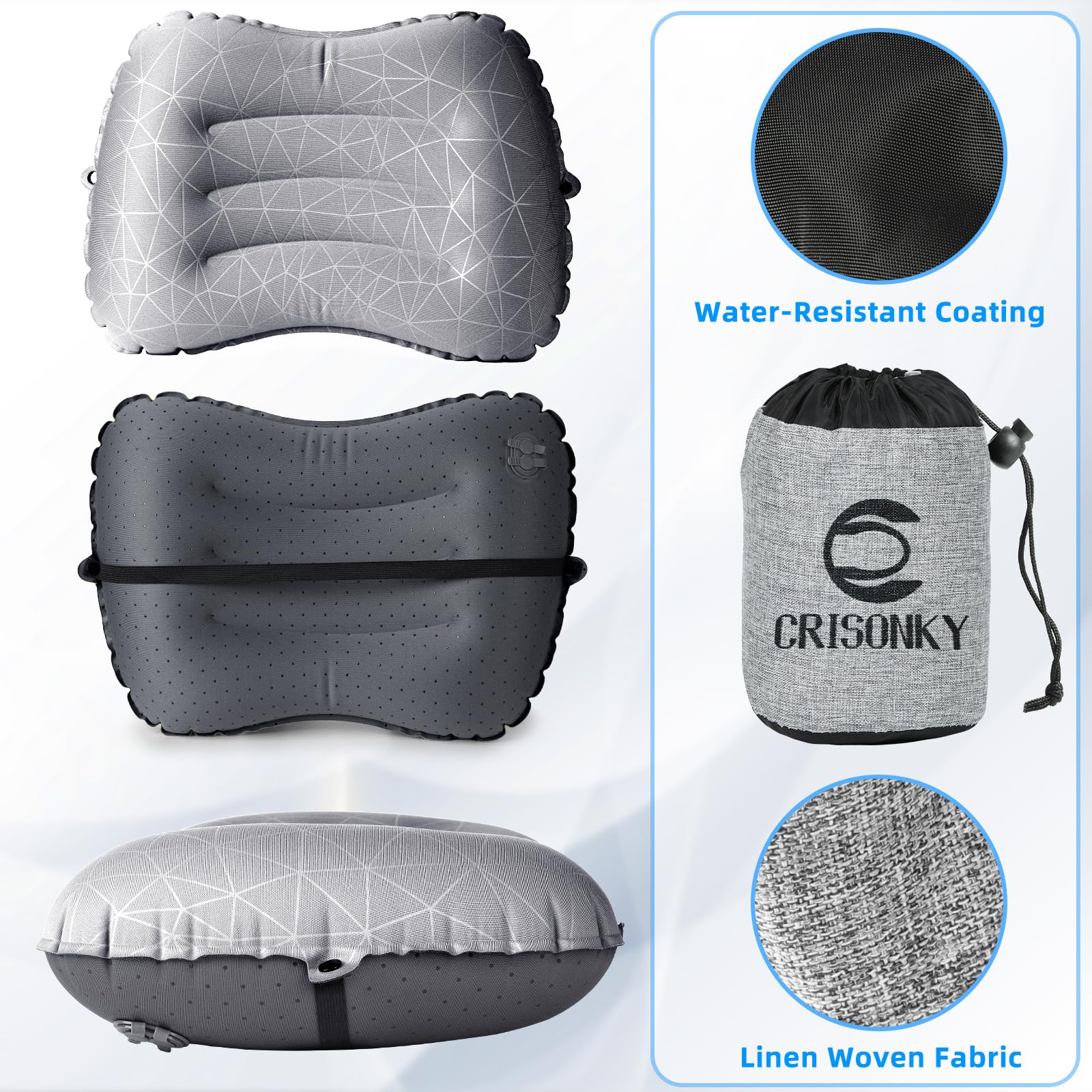 Crisonky Camping Pillow - Inflatable Pillow - Travel Pillows for Backpacking & Airplane, Lumbar