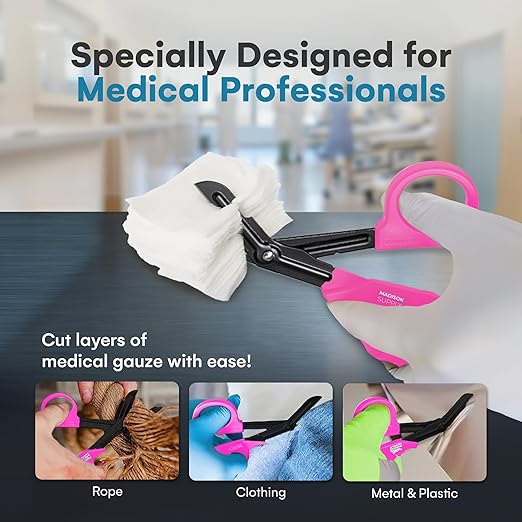Madison Supply 2 Pack Trauma Shears - 7.5 Inch Nurse Scissors with Quality Stainless Steel, Non-Stick Fluoride-Coated Blades, High-Impact Handles - Medical Bandage Scissors - Pink