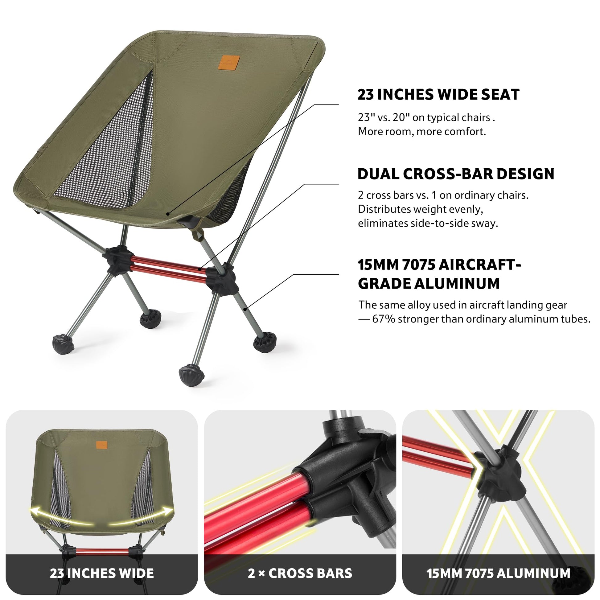 Naturehike YL08 Ultralight Camping Chair — Only 2.12 LBS, Anti-Sinking Feet