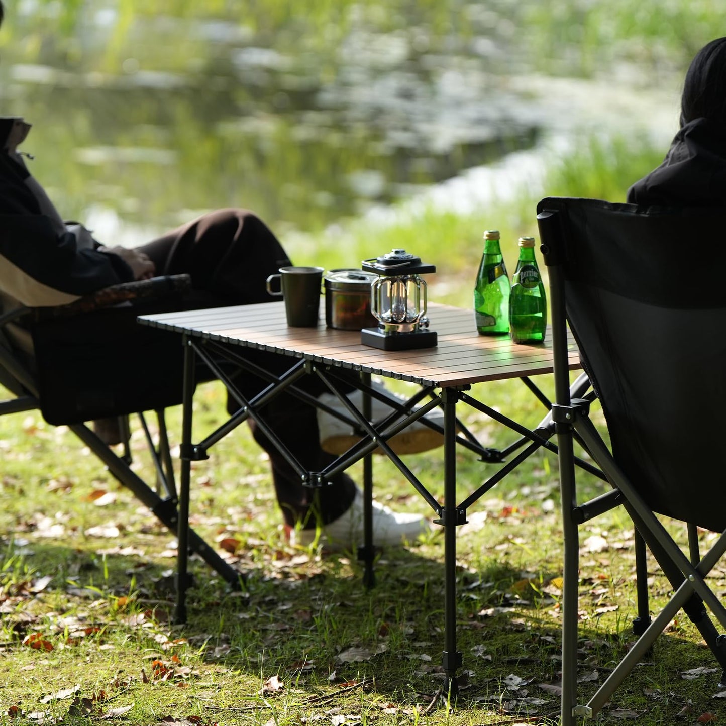 Byliable Camping Table Folding Portable Camp Aluminum Table, Wood Grain
