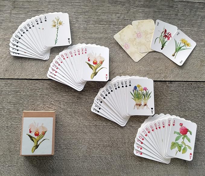 Beautiful Flowers Playing Cards (Poker Deck 54 Cards All Different) Vintage Flowers Botannical Illustration by Redoute Lillies Tuplip Orchid