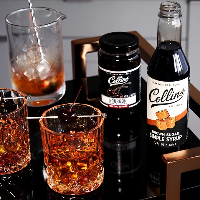 Collins Bourbon Cocktail Cherries - Drinks Garnish for Manhattan or Old Fashioned Cocktails and Desserts, Made with Award Winning Whiskey, Set of 6 11 oz Jars