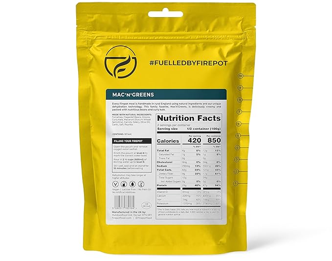 FIREPOT Mac'N'Greens - Healthy Plant Based Dehydrated Camping & Backpacking Meals (2 Servings)