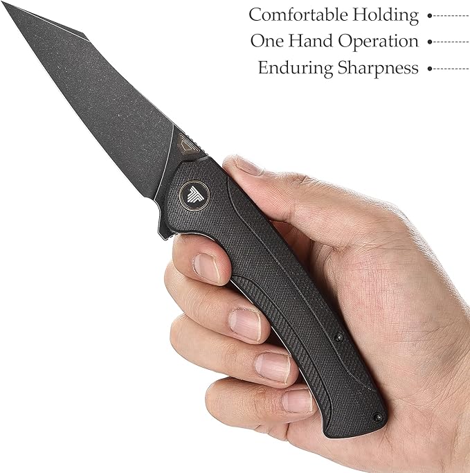 Folding Pocket Knife for EDC Men,3.66" Ti Stonewash S35VN Steel Blade Outdoor Camping Survival Hiking Knife with Ti Thumb Studs and Flipper Opener & Ball Bearing Pivot,Lynx-03B