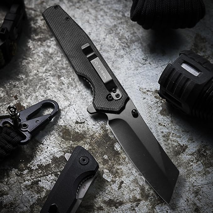 FLISSA Pocket Knife, 3.5" Folding Stonewash Blade Tactical Knife, Micarta Handle, for Outdoor, Survival, Hunting and Camping, Great Gifts for Dad