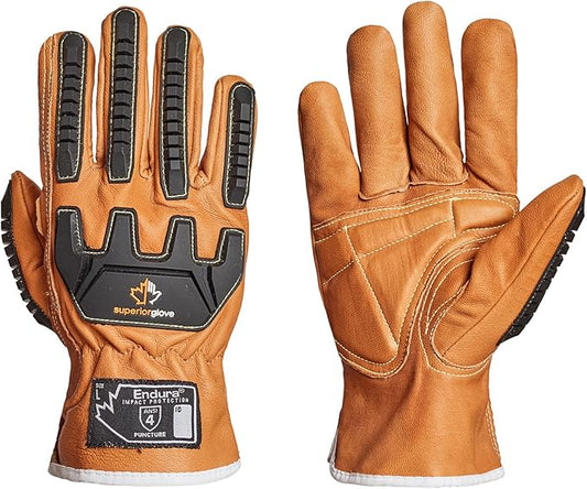 Superior Glove Endura Impact and Water Resistant Leather Work Gloves for Hand Safety Protection - 378GKVSB X-Large (Pack of 1 Pair)