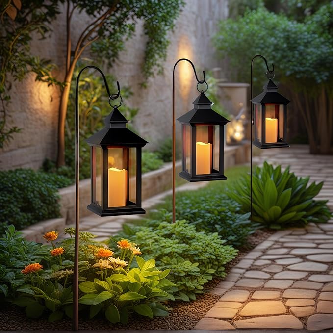 Lanterns Decorative Indoor, 1 Pack Black Outdoor Lantern with Timer, 14" Lantern Waterproof with