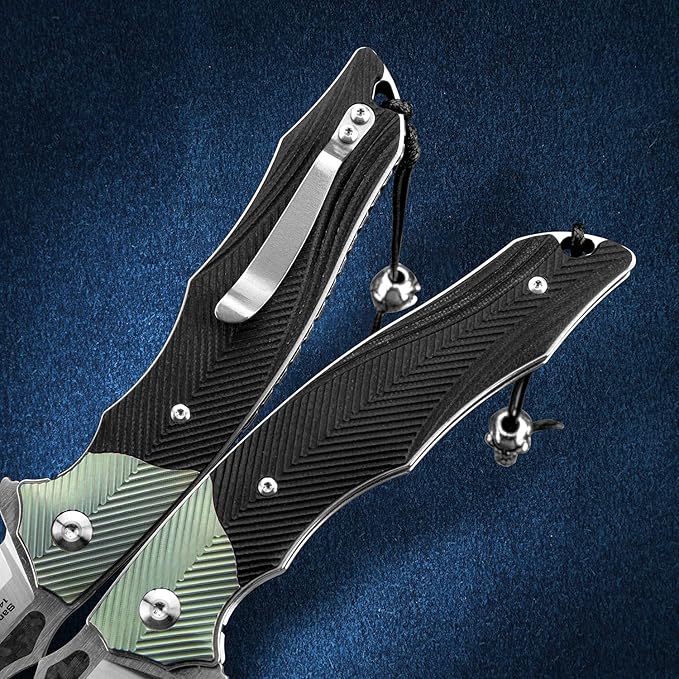 Folding Pocket Knife with Clip, Original sharp folding knife Liner Lock, G10 and Titanium Alloy Handle, Sandvik 14C28N Steel Flipper EDC