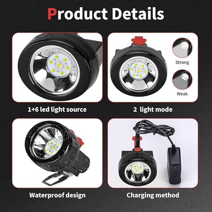 Rechargeable LED Mining Headlamp, Waterproof & Explosion-Proof Miner Light, High Brightness Cap Lamp for Underground Mining, Coon Hunting, Camping, Hiking, Fishing, Outdoor Work