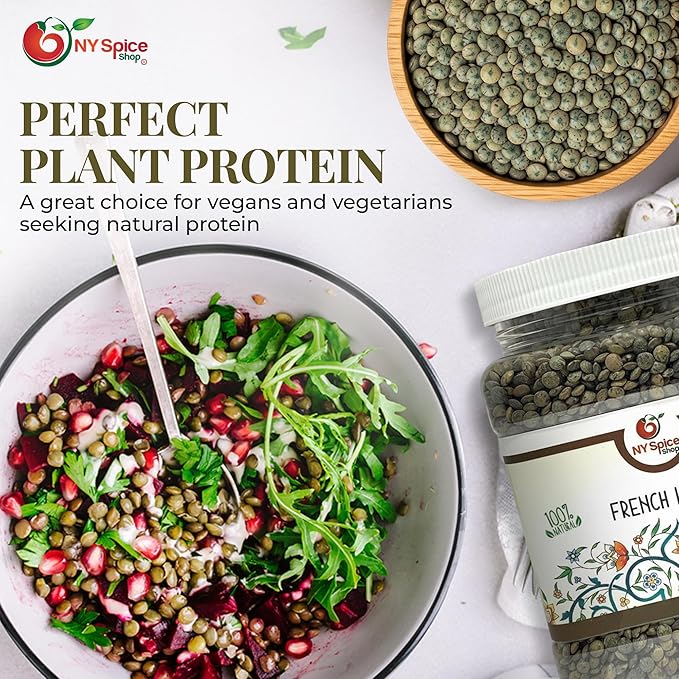 NY SPICE SHOP French Lentils ??1.5 Pounds French Green Lentils ??Dry Lentil Beans - Protein & Fiber Rich - Great for Stews, Indian Curries, Salads
