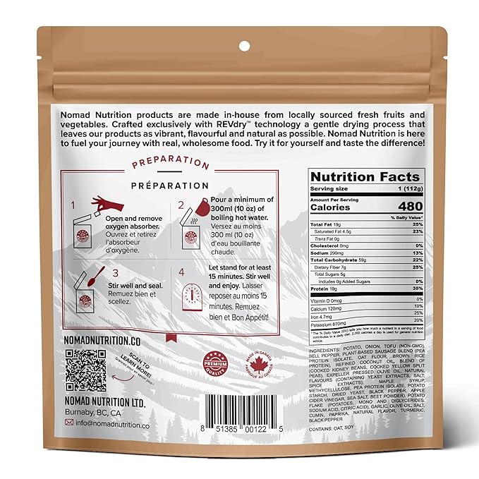 Nomad Nutrition Southwest Breakfast Skillet | Instant Freeze Dried Backpacking & Camping Food | Plant-Based, Non-GMO Hiking Meals with High-Energy, Vegan, Gluten-Free | 112g - 1 Pack