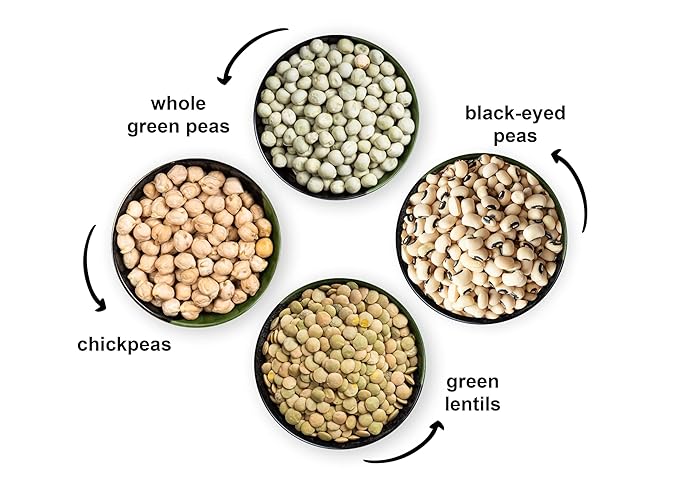 Food to Live Premium Pulses Bundle, 4 Pack ??Chickpeas(5 LB), Whole Green Peas(5 LB), Green Lentils(5 LB), Black-Eyed Peas(5 LB), Raw, Vegan, Kosher, Sproutable, Rich in Fiber and Protein, Legumes.