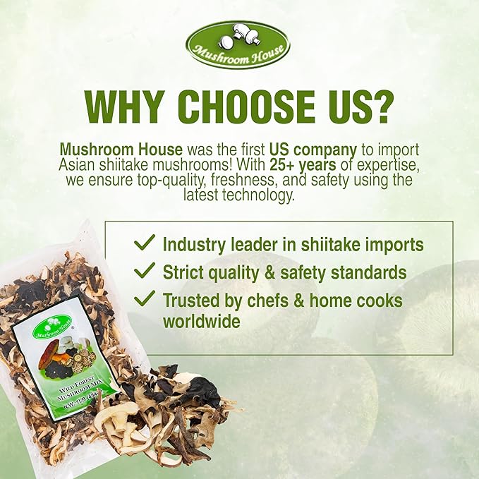 Mushroom House Dried Wild Forest Blend, 16 oz - Gourmet Mix of Porcini, Shiitake, Oyster & Woodear - Rich Umami Flavor for Pasta, Soups, Sauces & More -Long Shelf Life, Pantry Essential for Home Cooks