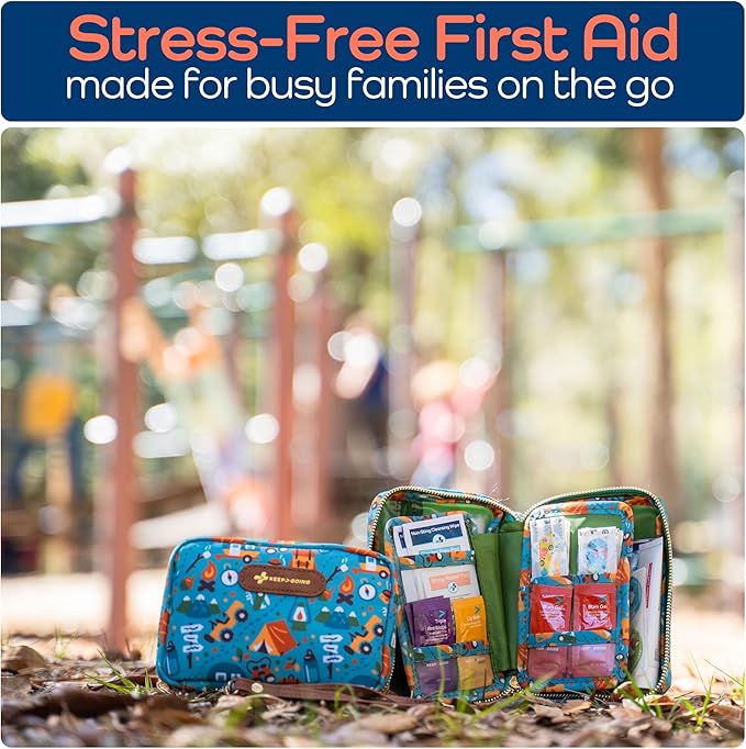KeepGoing Travel First Aid Kit for Kids ??130 Pc. for Car, Home, Purse, Diaper Bag & Backpack with Latex-Free Bandages - Mini First Aid Kit Travel Size TSA-Approved