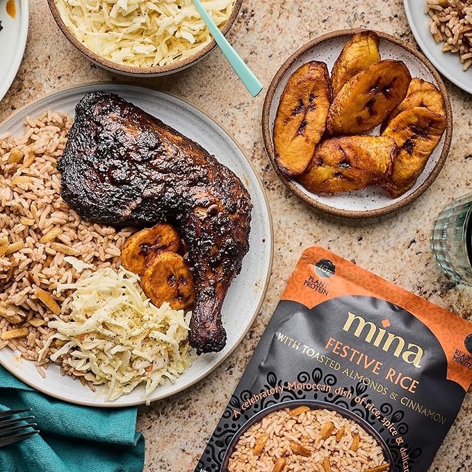 Mina Festive Rice, With Toasted Almonds & Cinnamon, Ready to Eat, Brown Rice, Side Dishes, Microwave Rice, Vegan Protein, Non-GMO, Gluten-Free, Kosher, 8 oz (Pack of 6)