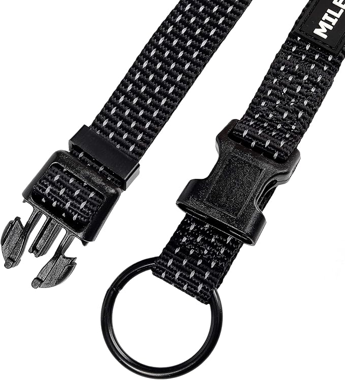 Mile High Life Dog Collar, Nylon Reflective Dog Collars w Pull D-Ring, Light Weight Puppy Collars, Hanger Dog Collars for Large Dogs(Black, X-Small)