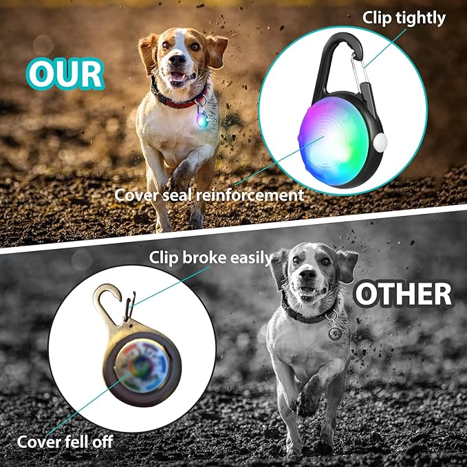 Dog Lights for Night Walking, 4 Modes IP68 Waterproof Dog Collar Lights Clip on, High Capacity Rechargeable Pet Accessories for Climbing, Running, Camping, 2 Packs (White)