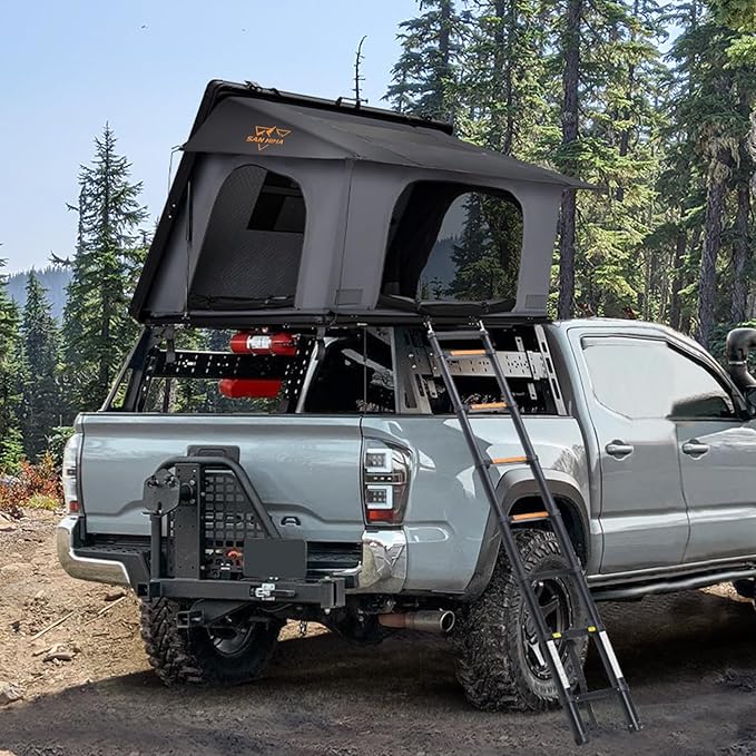 SanHima Rooftop Tent Hard Shell - Hotham Side Overland Aluminium Roof Top Tent Side-Open Design, Larger Space, Tri-Color LED Light & Skyview Window, for 2-3 People Car SUV Truck Camping