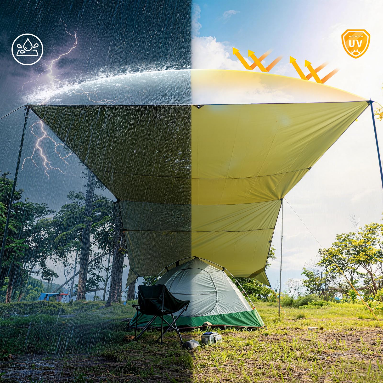 GEERTOP 17 × 10 ft Large Camping Tent Tarp Outdoor Waterproof Flame Retardant Hammock Rain Fly