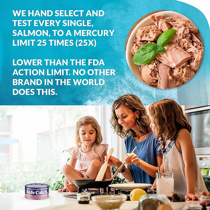 Safe Catch Wild Pink Salmon Canned Wild-Caught Skinless Boneless Salmon Fish Every Can Of Salmon Is Mercury Tested Kosher, 6-Pack Salmon Cans 5oz