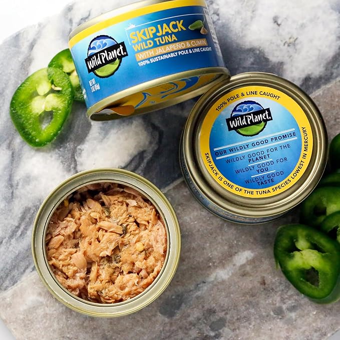 Wild Planet Wild Skipjack Tuna with Jalepeno & Cumin Tinned Fish, Canned Tuna, Sustainably Wild-Caught, 3 oz pack of 12