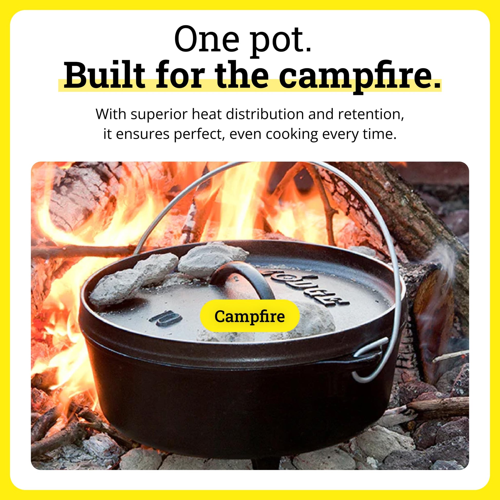Lodge Seasoned Cast Iron Camp Dutch Oven with Lid - 4 Quart - Dual Handles - Seasoned Cast Iron