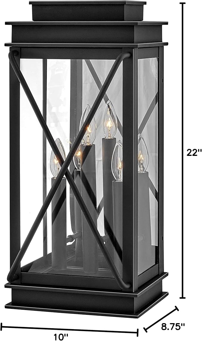 Hinkley Montecito Large Wall Mount Outdoor Lantern - 3-Light, Aluminum, Clear Glass - Museum Black Finish