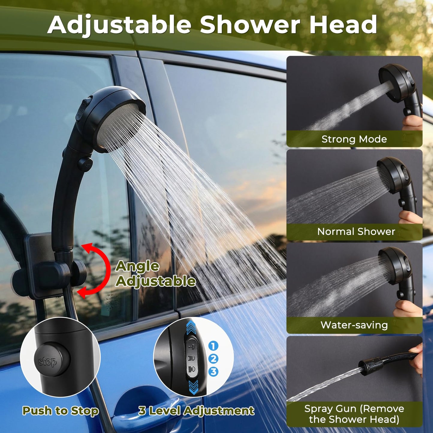 Portable Camping Shower with 5 Gallon Water Jug, 8000mAh Rechargeable Camp Shower Kit, IPX8