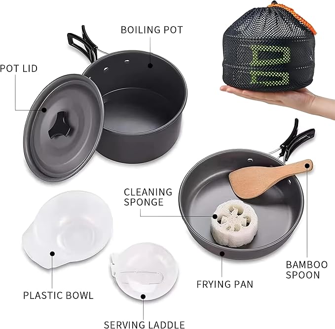 aiGear Camping Cooking Set Cookware Mess Kit with Storage Bag Pot Pan Set Camping Accessories for Outdoor Camping Hiking Picnic Portable and Lightweight Aluminum Color Orange