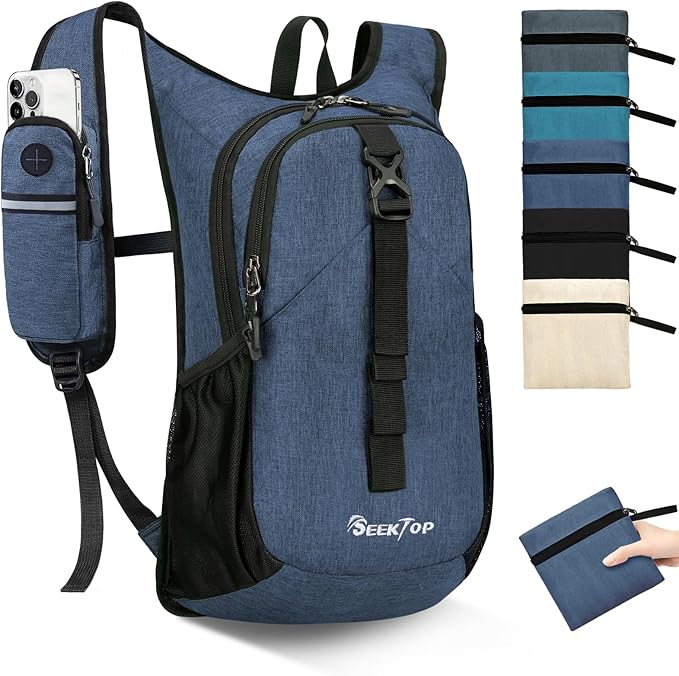 Seektop 15L Small Hiking Backpack for Women Men, Lightweight Hiking Packable Daypack with Phone Pocket for Travel Camping (Dark Blue)