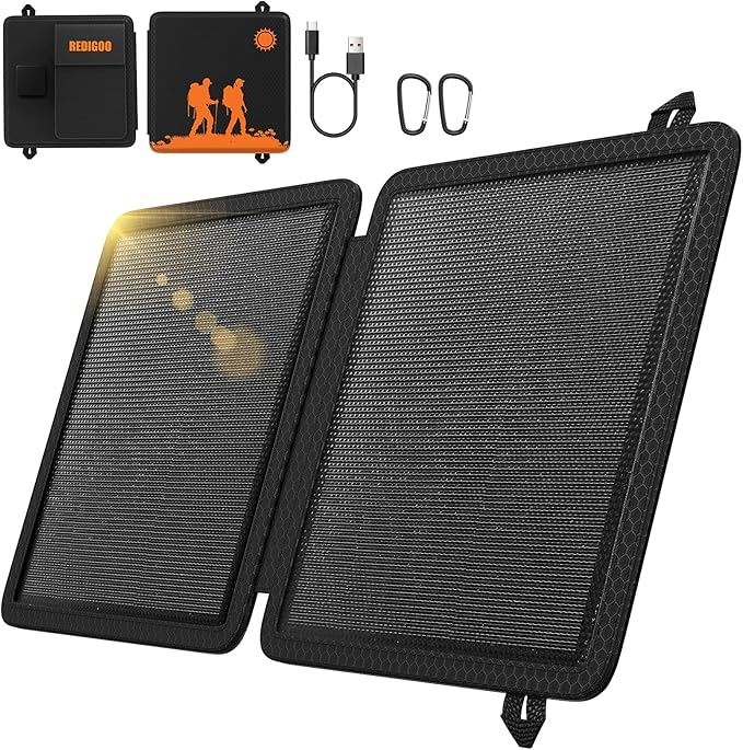 REDIGOO Portable 10W Solar Panel Charger, Mini Solar Panel with USB-C Outputs Compatible with Cell Phone Tablet, 2025 Latest Version Solar Charger for Cell Phone,Camping, Hiking, Backpacking