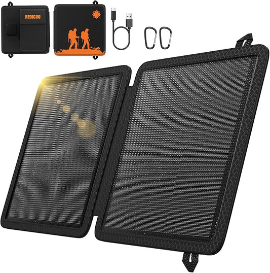 REDIGOO Portable 10W Solar Panel Charger, Mini Solar Panel with USB-C Outputs Compatible with Cell Phone Tablet, 2025 Latest Version Solar Charger for Cell Phone,Camping, Hiking, Backpacking