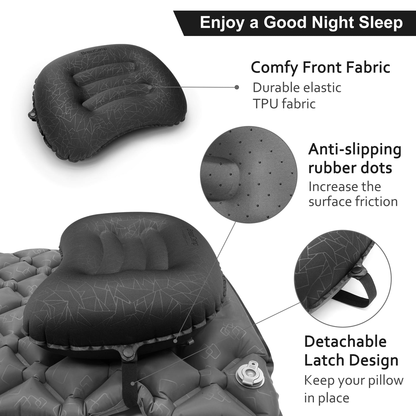 BreezCamp Inflatable Camping Pillow, Travel Blow Up Air Pillow, Neck Lumbar Support Ultralight