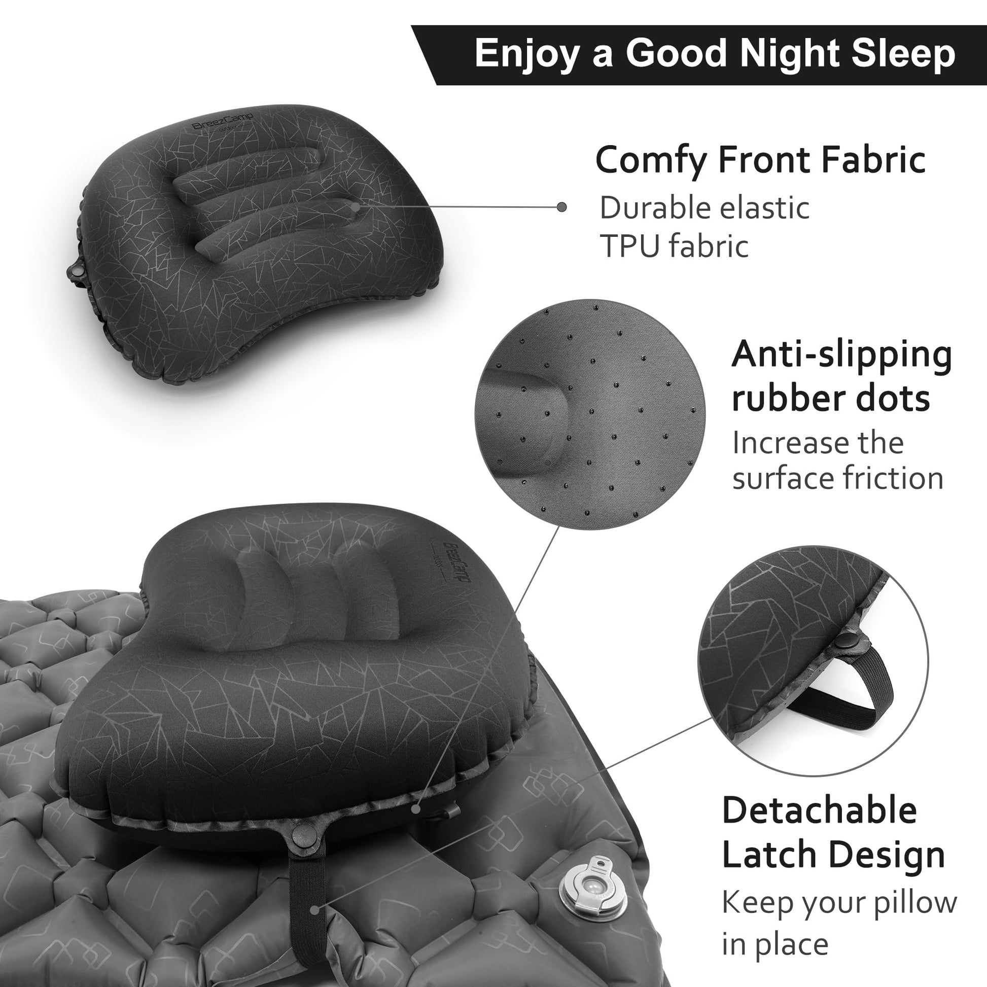 BreezCamp Inflatable Camping Pillow, Travel Blow Up Air Pillow, Neck Lumbar Support Ultralight