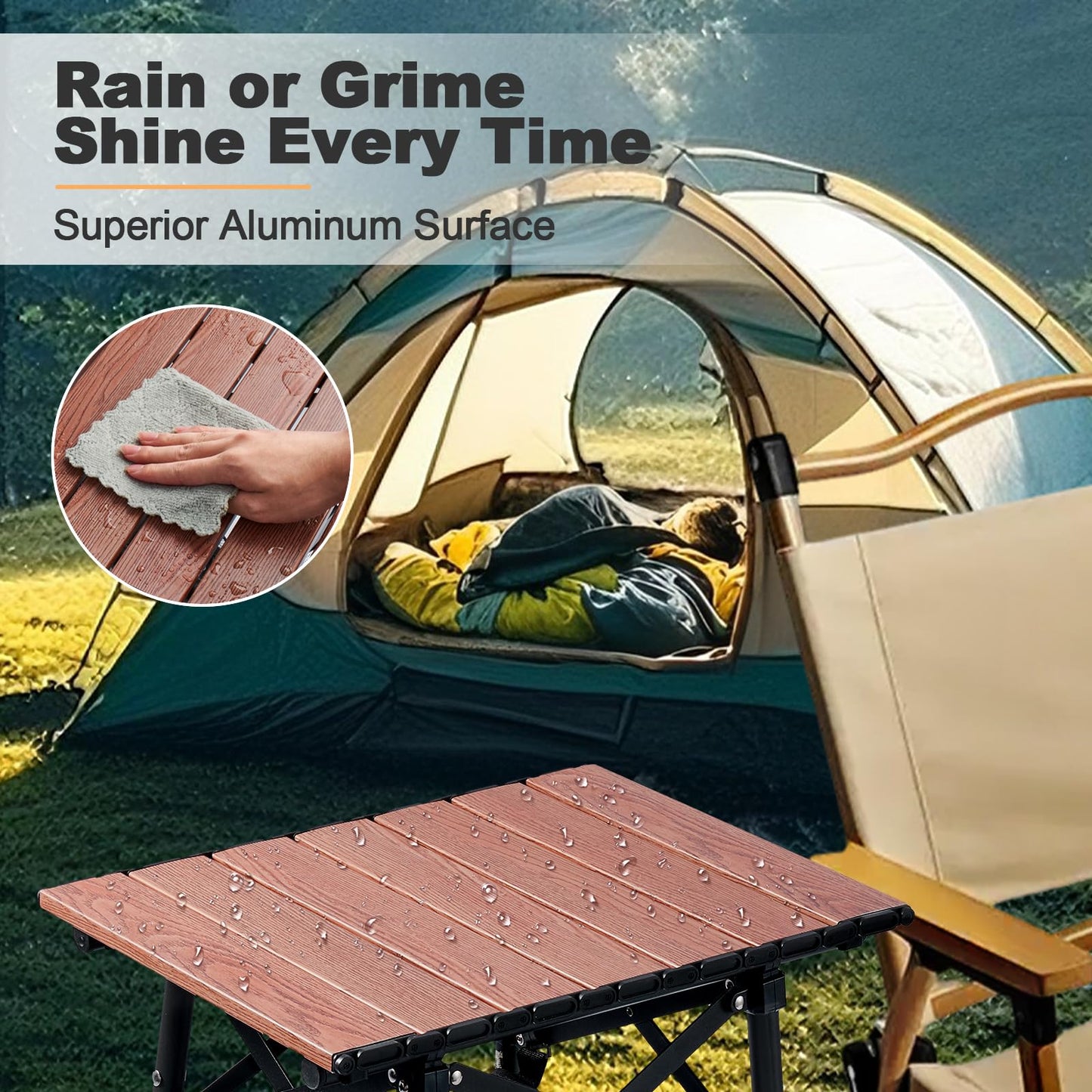 Odoland Portable Camping Table, Folding for Beach Outdoor Adjustable Height