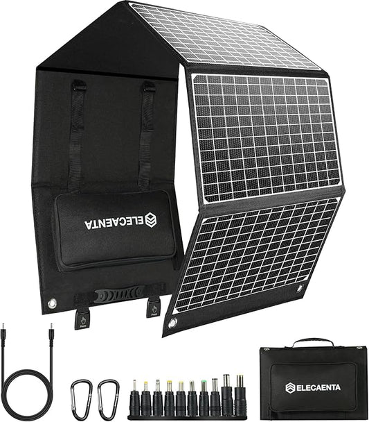 ELECAENTA 60W Portable Solar Panel, 45W USB C & QC 3.0 for Cellphone Tablet Camera Drones, 24% High Efficiency, Foldable Monocrystalline ETFE Solar Charger for Power Station Outdoors Camping RVs