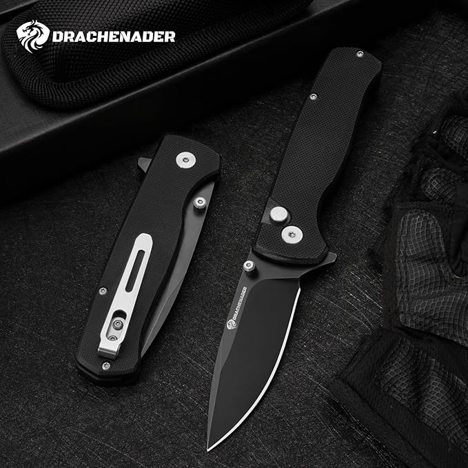 14C28N Pocket Knife for Men with Button Lock Safety Switch Y-M Tactical Folding knife with Clip, G10 Handle and Versatile Nylon Sheath for EDC, Camping, Hiking