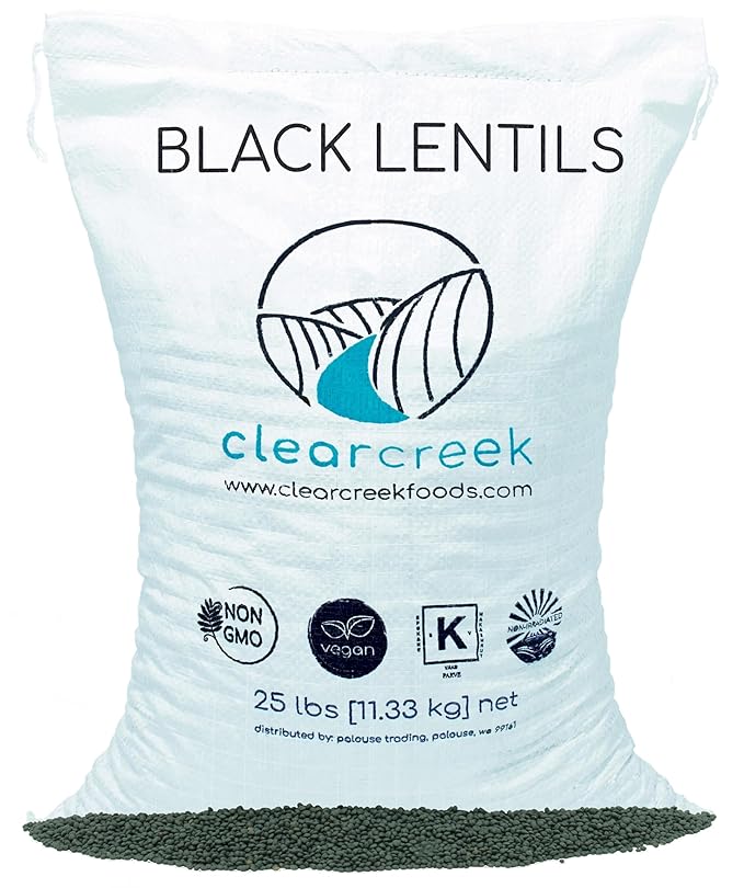 CLEAR CREEK Black Lentils | Caviar or Beluga Lentils | 25 lbs | Project Non-GMO Verified | Kosher | Vegan | Non-Irradiated